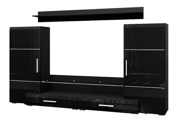 Стенка Домино (черный, черный глянец,(Браво-мебель))