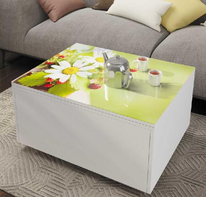 Стол-тумба трансформер (металл-лдсп, лдсп-стекло-апельсин,  черный-белый (Риал) )