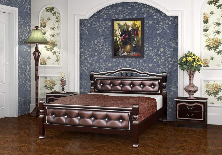 Фото Кровать двуспальная Карина-11 (СМ 140х200) с элементами экокожи, без основания с универсальными царг от производителя Браво-мебель в Джанкое по цене 17 160 ₽